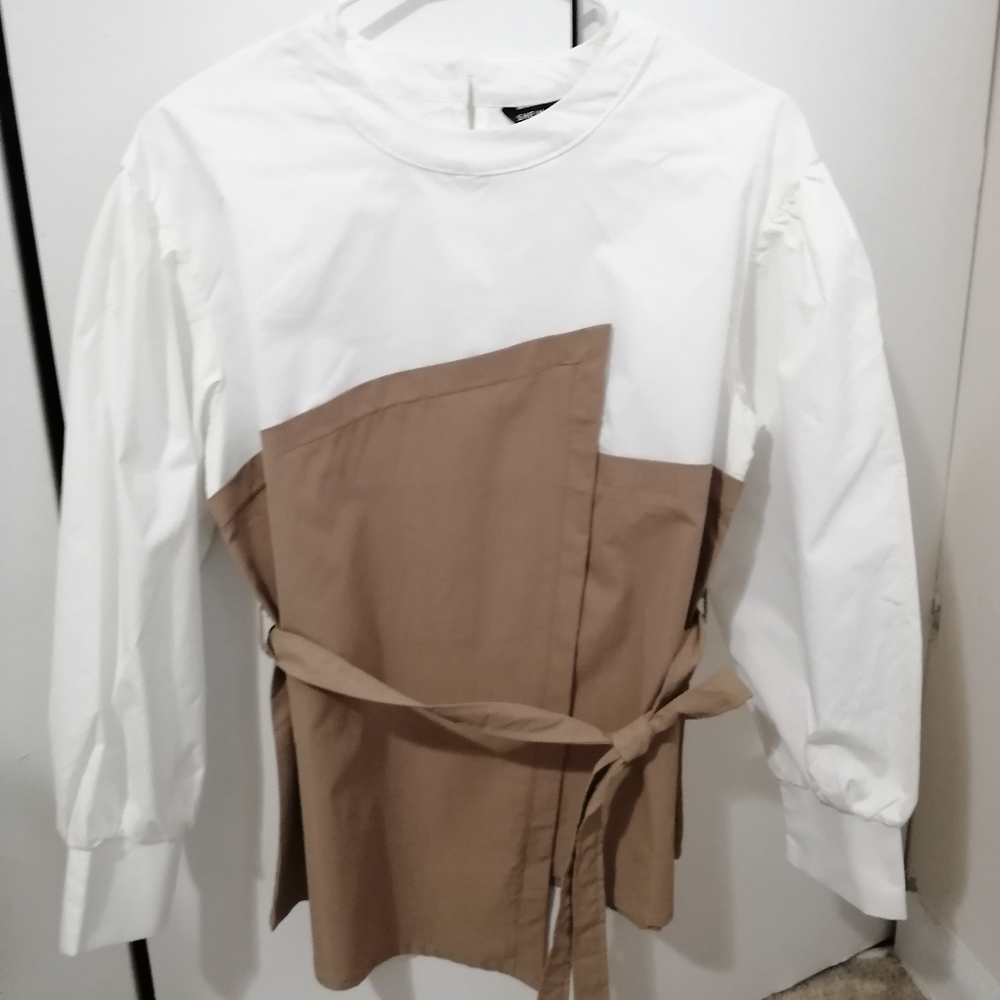Khaki and White classy Blouse (UNUSED)